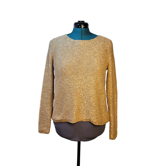 Chicos Gold Metallic Sweater Sequin Accents Womens Size‎ 1 (Small/8) - Picture 1 of 7